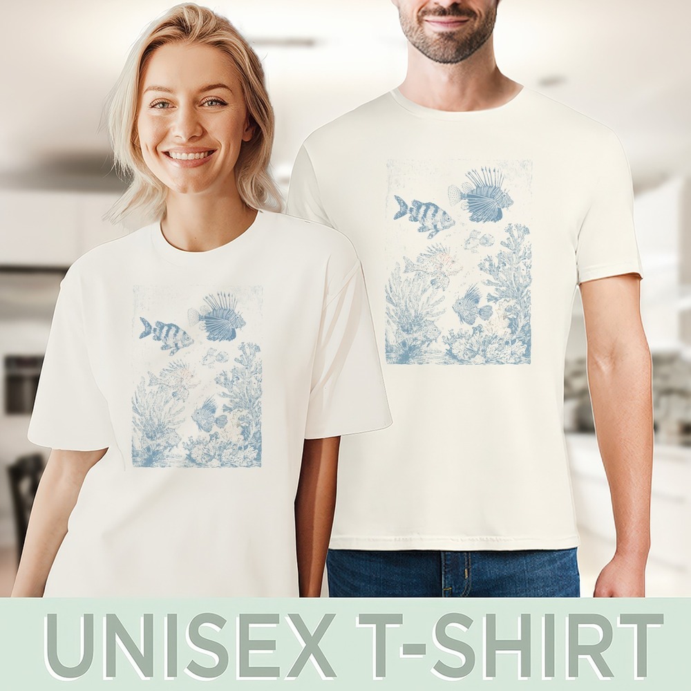 Underwater Ocean Life Graphic Tee Engraved Illustration - Picture 4 of 5